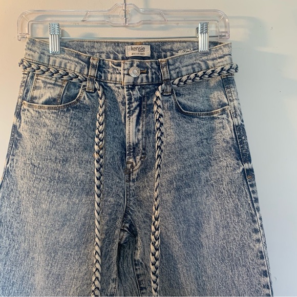 Kensie Denim - Kensie The Carla High Rise Wide Leg Braided Belt Jeans Women’s Size 0 Festival